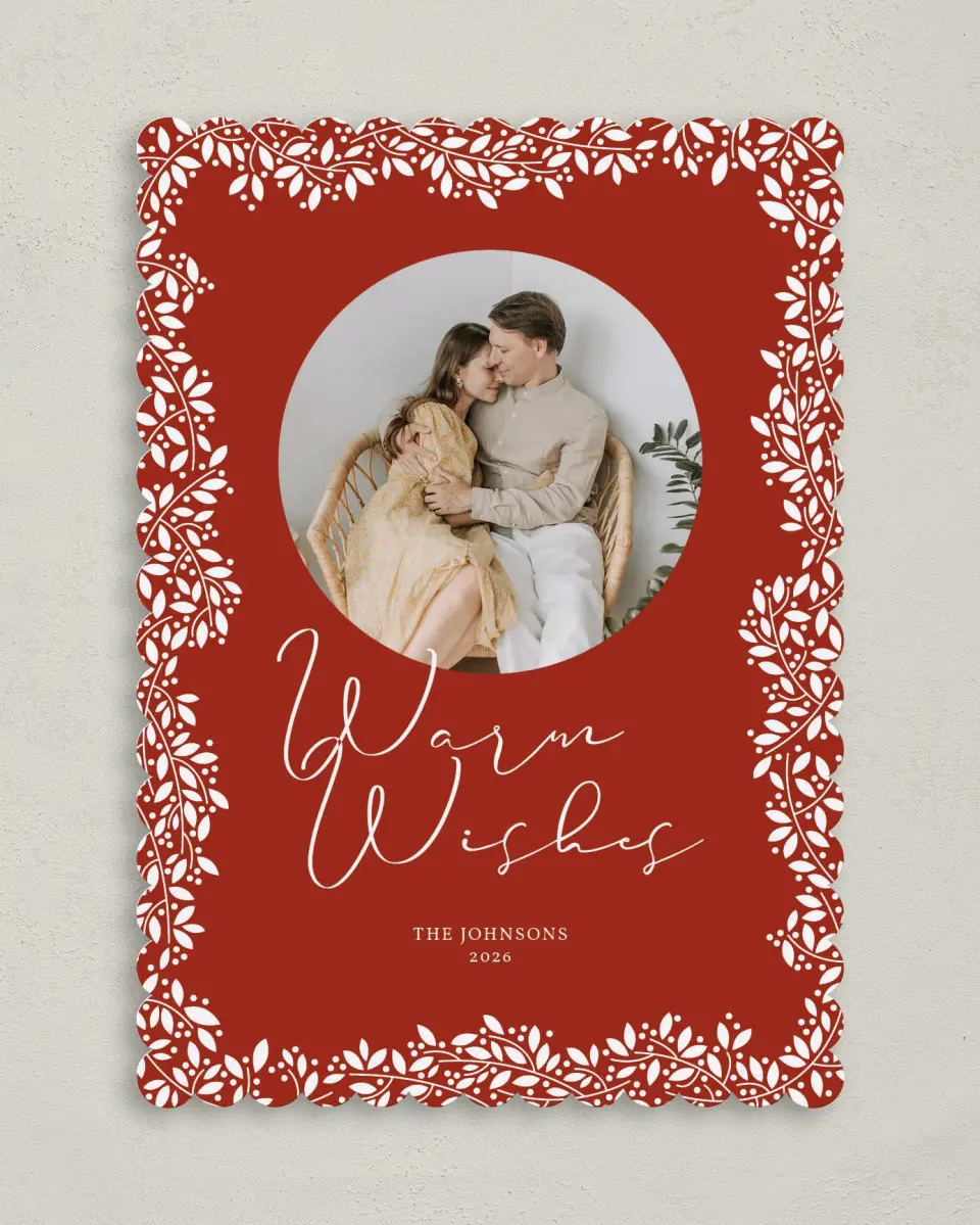 This is a 5" x 7" Christmas Card called Botanical Wishes printed in full color on Premium Smooth paper on Premium Smooth paper on Premium Smooth paper