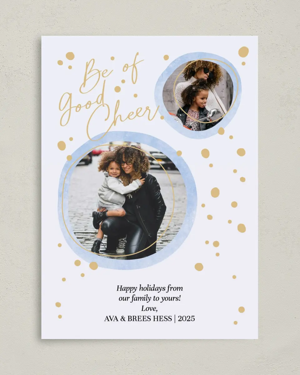 This is a 5" x 7" Christmas Card called Cheerful Bubbles printed in full color on Premium Smooth paper