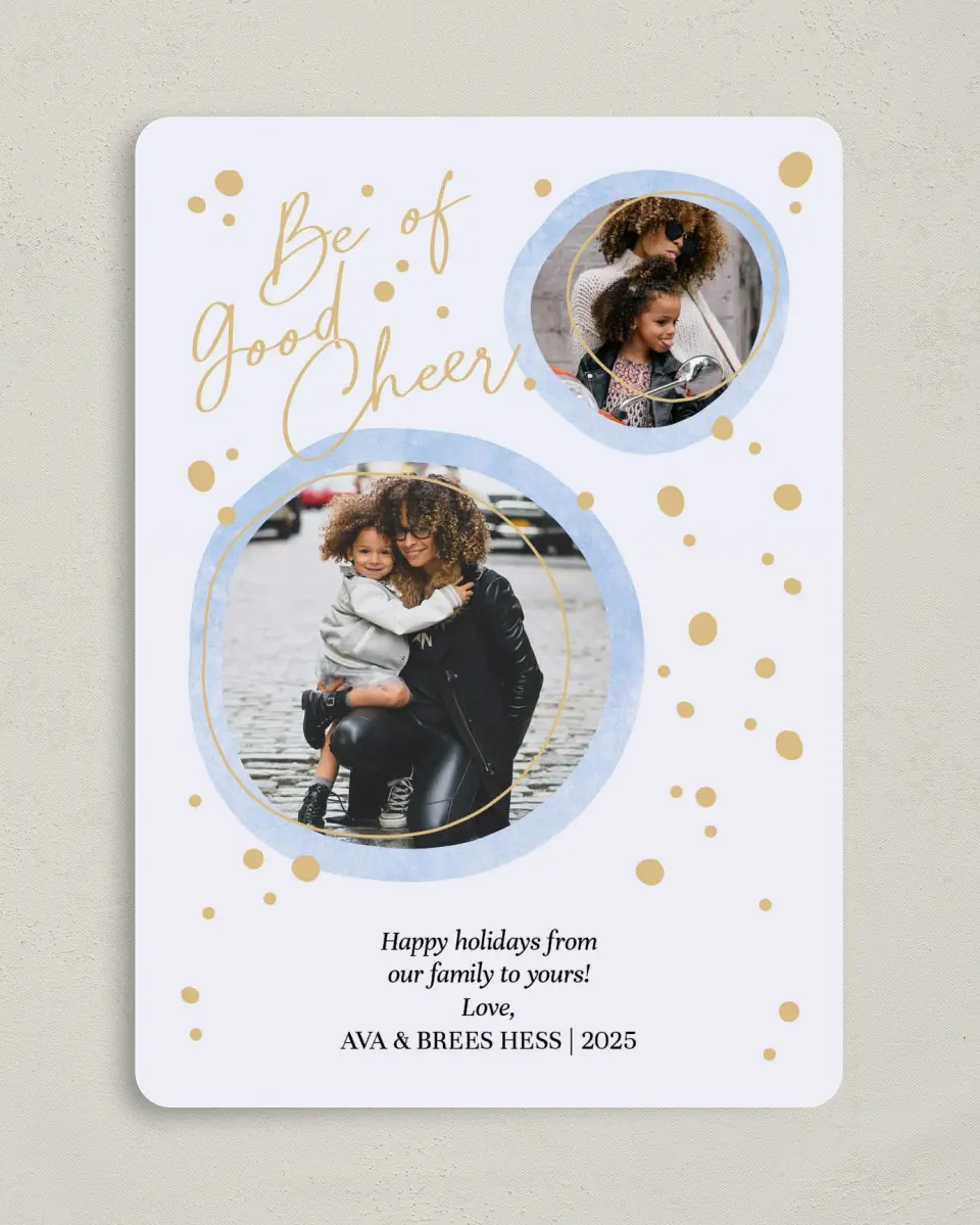 This is a 5" x 7" Christmas Card called Cheerful Bubbles printed in full color on Premium Smooth paper