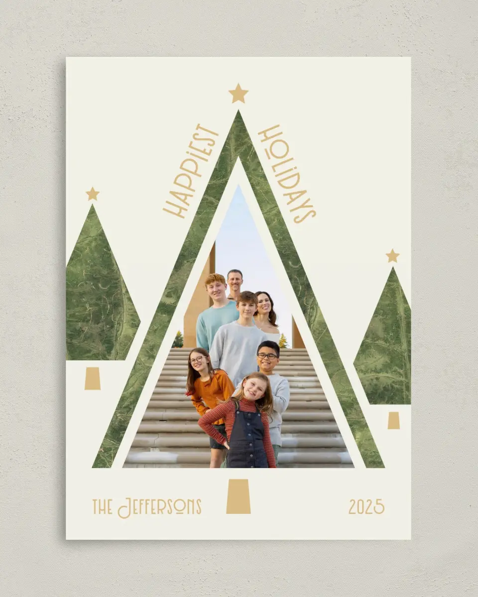 This is a 5" x 7" Christmas Card called Clean Tree printed in full color on Premium Smooth paper