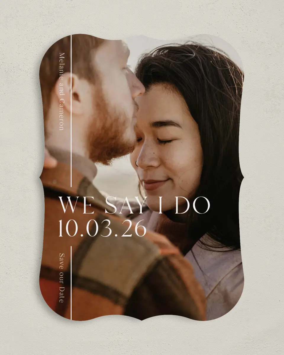 This is a 5" x 7" Save the Date Card called Fresh Line printed in full color on Premium Smooth paper