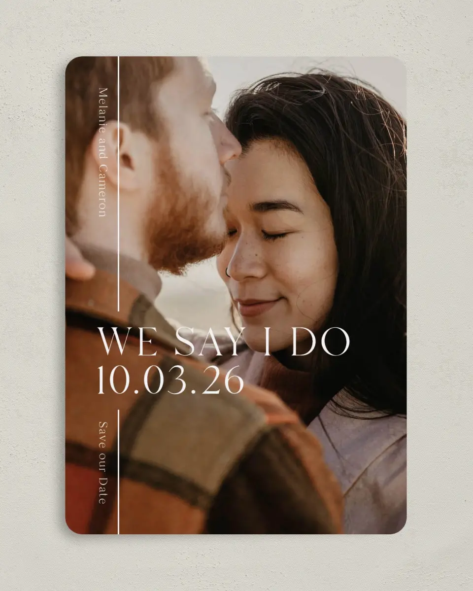 This is a 5" x 7" Save the Date Card called Fresh Line printed in full color on Premium Smooth paper