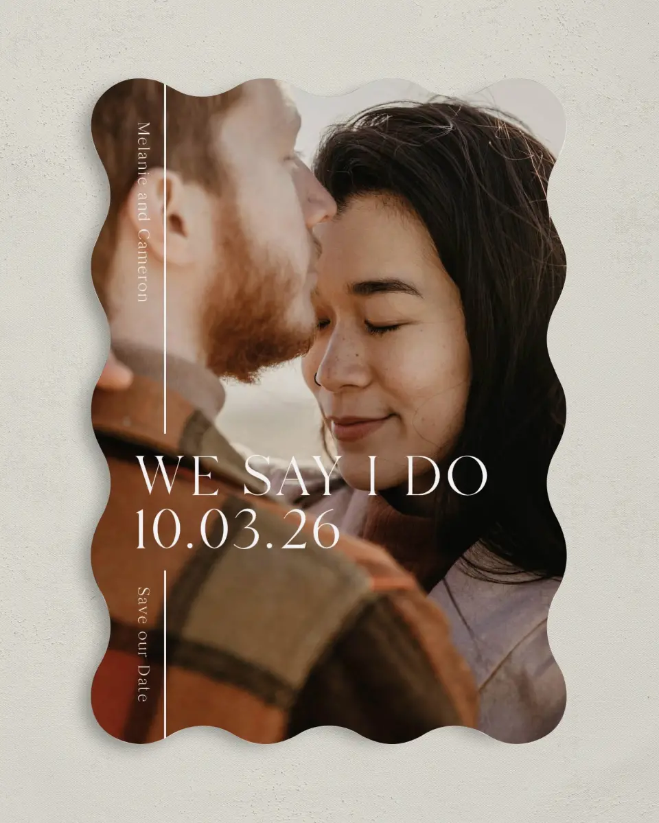 This is a 5" x 7" Save the Date Card called Fresh Line printed in full color on Premium Smooth paper