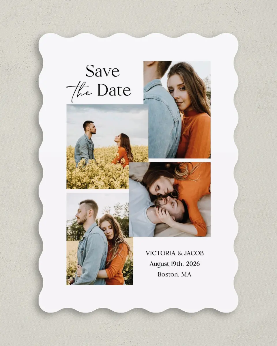 This is a 5" x 7" Save the Date Card called Captured Love printed in full color on Premium Smooth paper