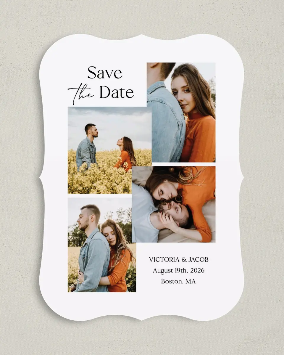 This is a 5" x 7" Save the Date Card called Captured Love printed in full color on Premium Smooth paper