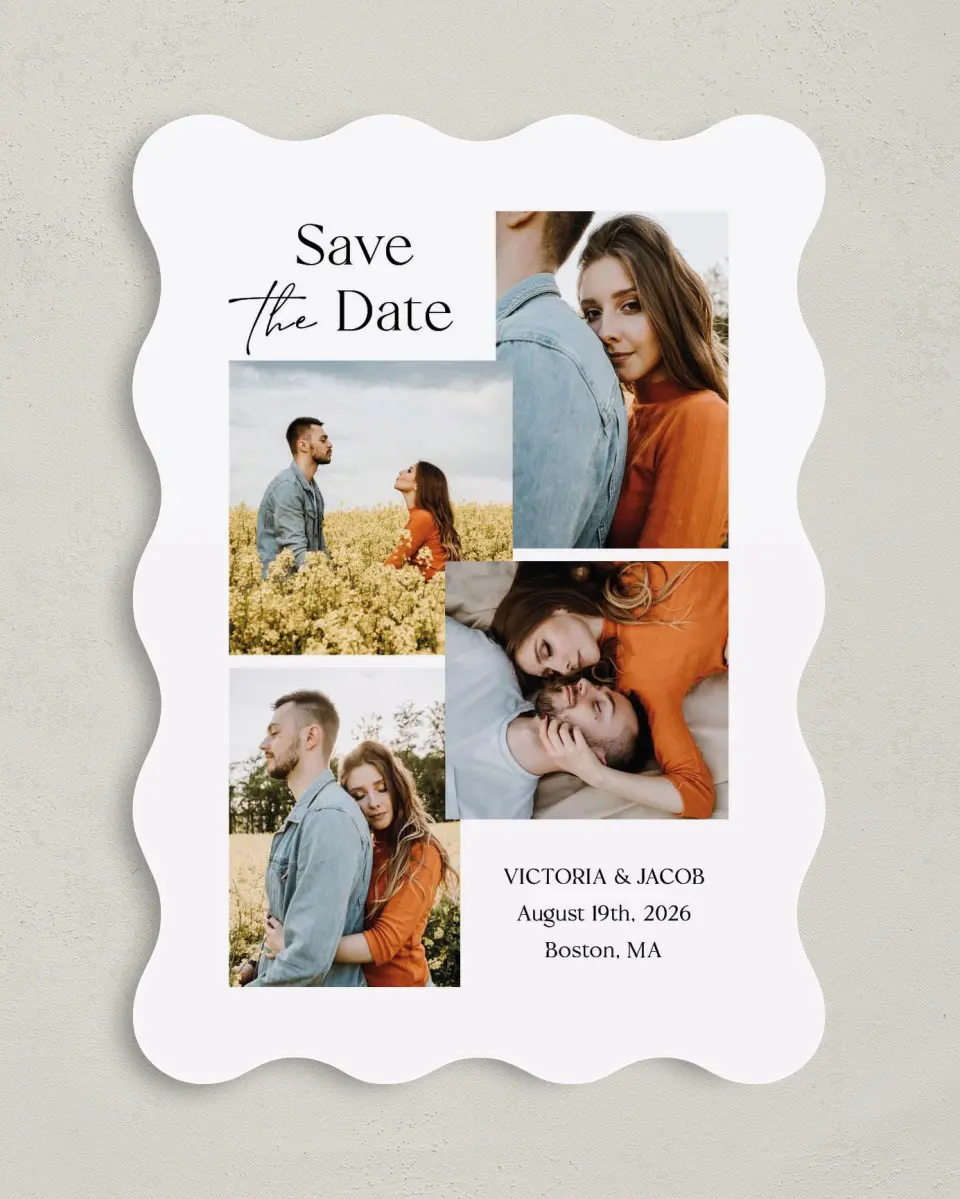 This is a 5" x 7" Save the Date Card called Captured Love printed in full color on Premium Smooth paper