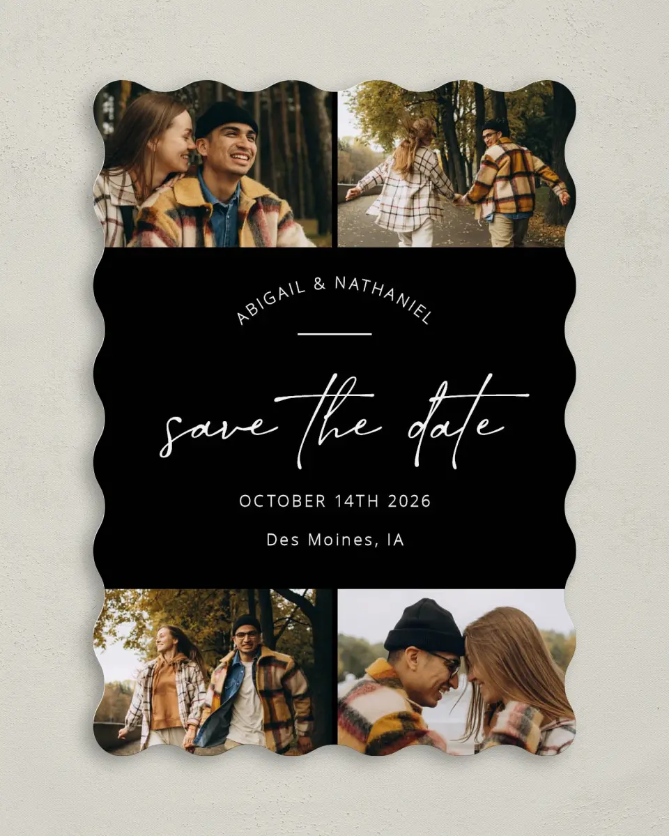 This is a 5" x 7" Save the Date Card called Tidy Time printed in full color on Premium Smooth paper