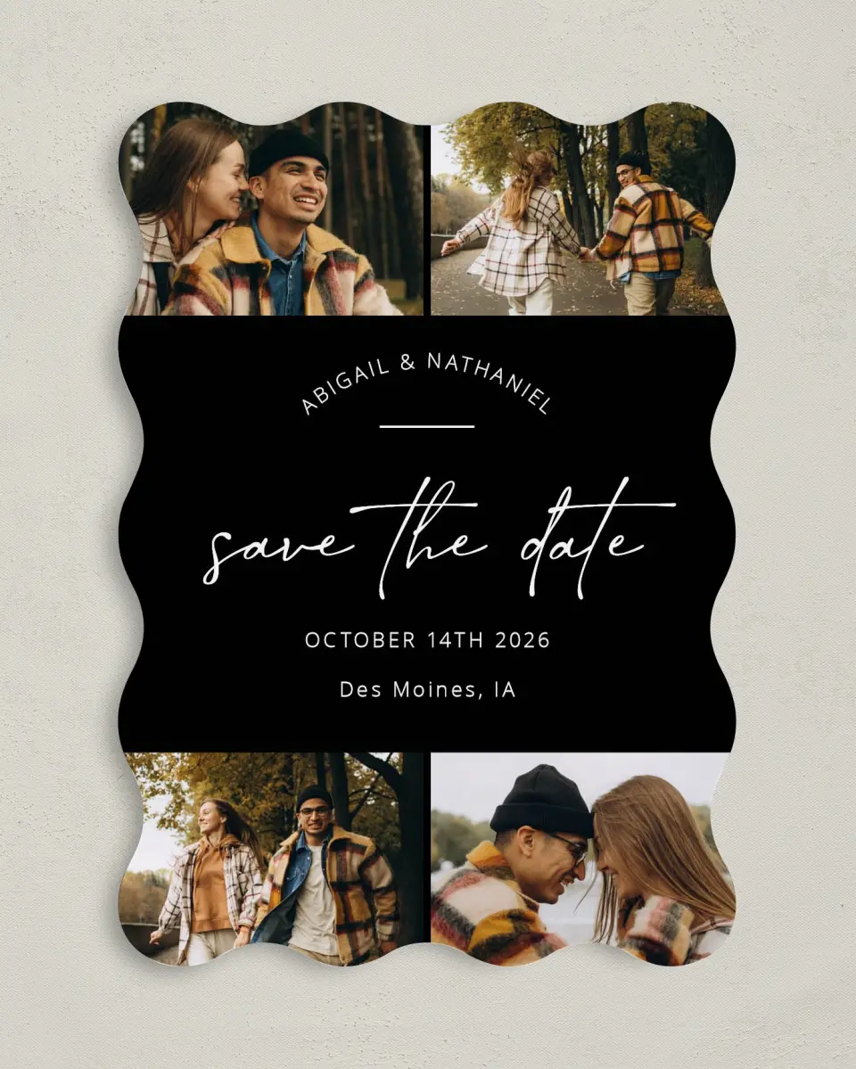 This is a 5" x 7" Save the Date Card called Tidy Time printed in full color on Premium Smooth paper