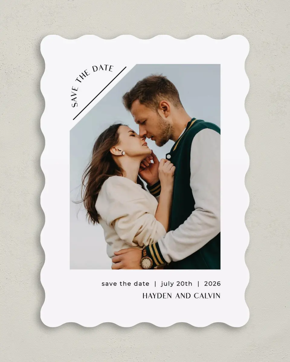 This is a 5" x 7" Save the Date Card called Neat Niche printed in full color on Premium Smooth paper