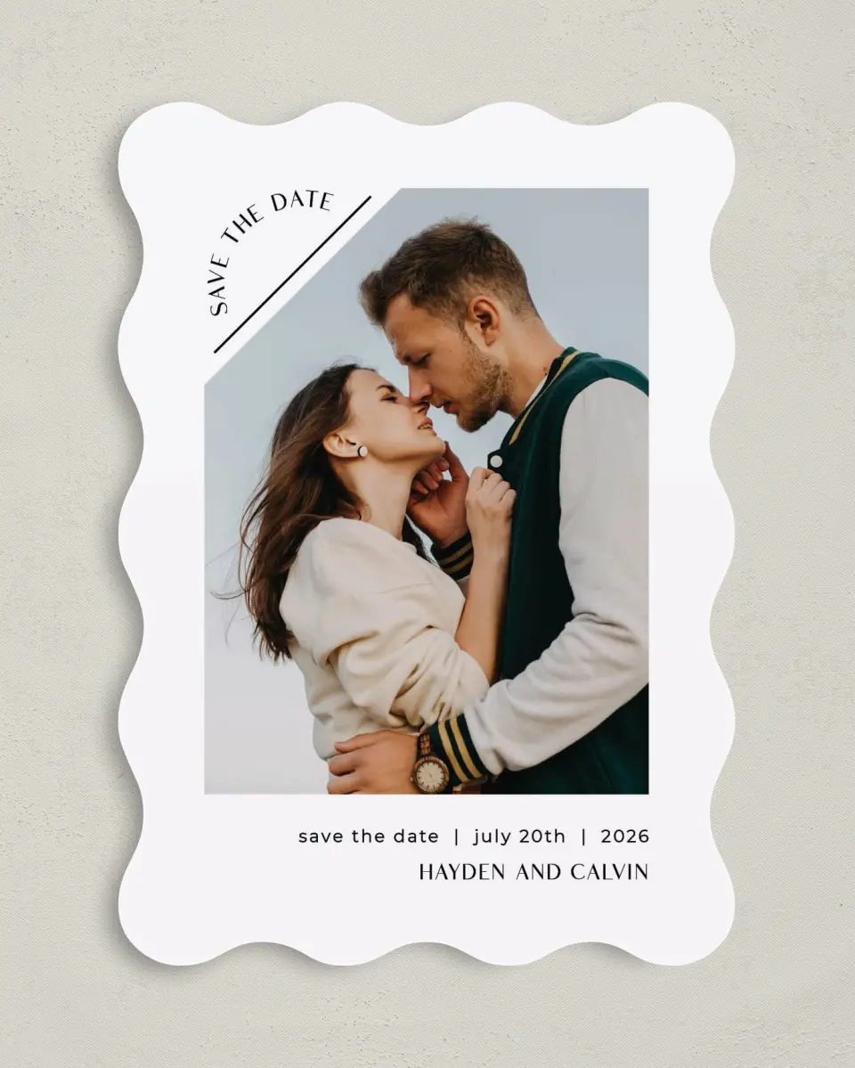 This is a 5" x 7" Save the Date Card called Neat Niche printed in full color on Premium Smooth paper