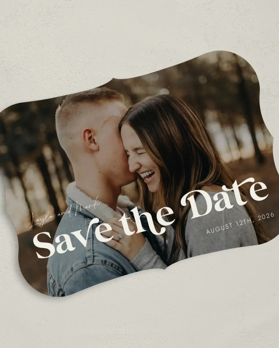This is a 5" x 7" Save the Date Card called Sweet Reminder printed in full color on Premium Smooth paper