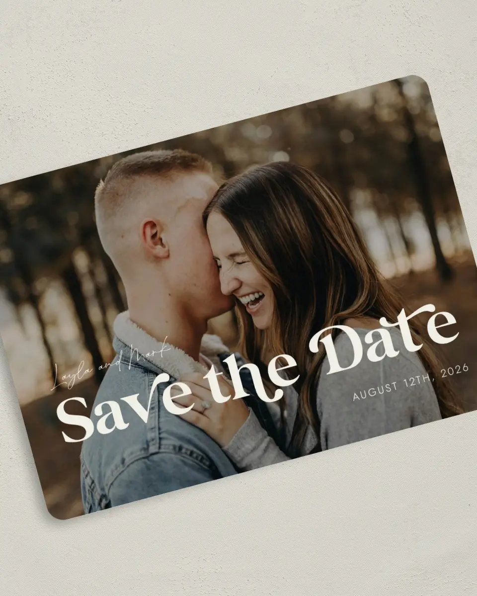 This is a 5" x 7" Save the Date Card called Sweet Reminder printed in full color on Premium Smooth paper