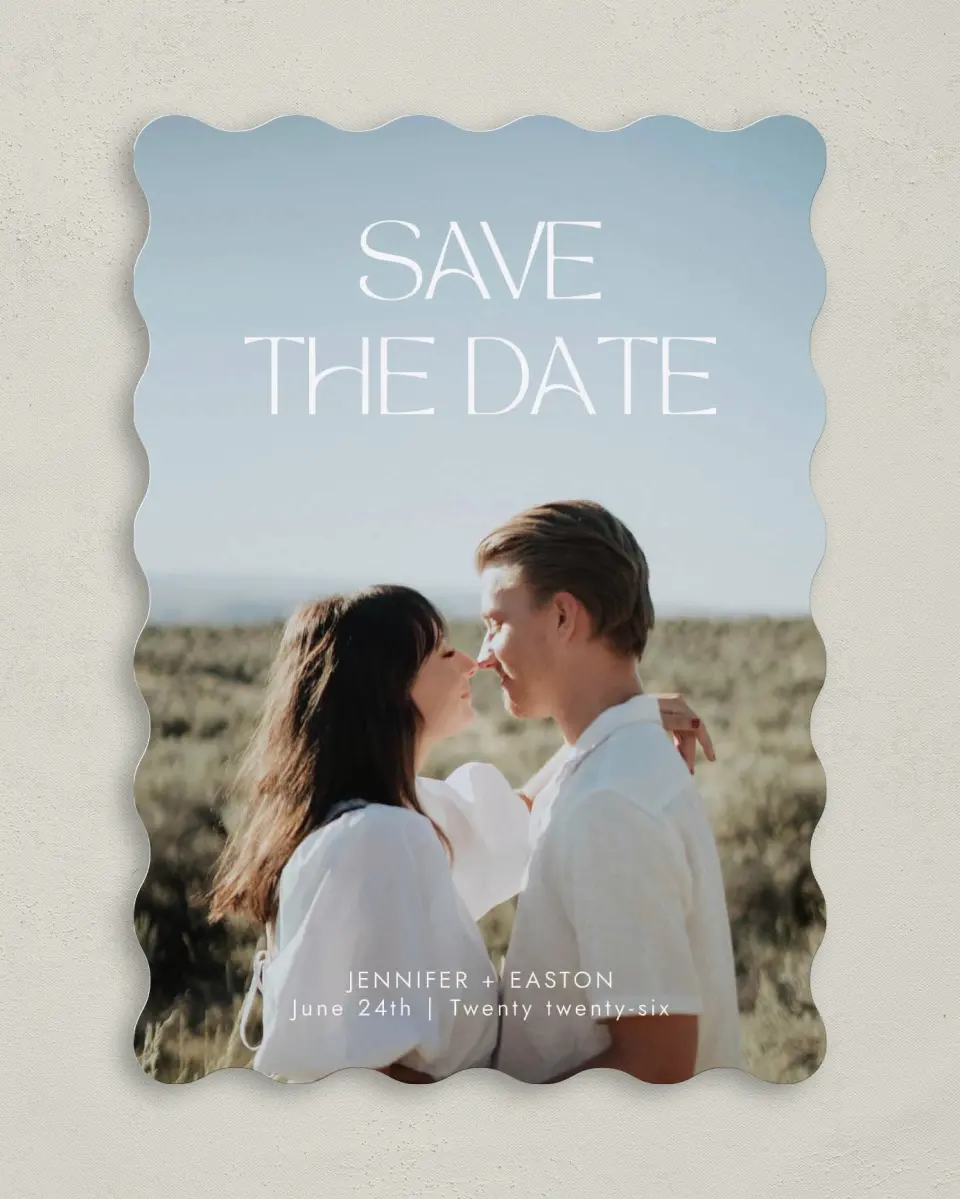 This is a 5" x 7" Save the Date Card called Soft Style printed in full color on Premium Smooth paper