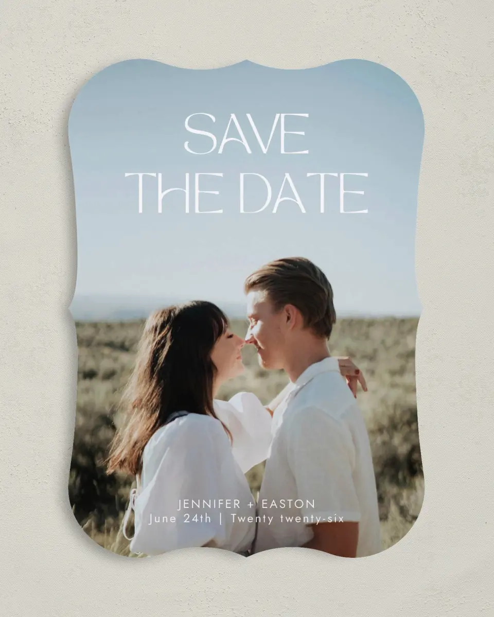 This is a 5" x 7" Save the Date Card called Soft Style printed in full color on Premium Smooth paper