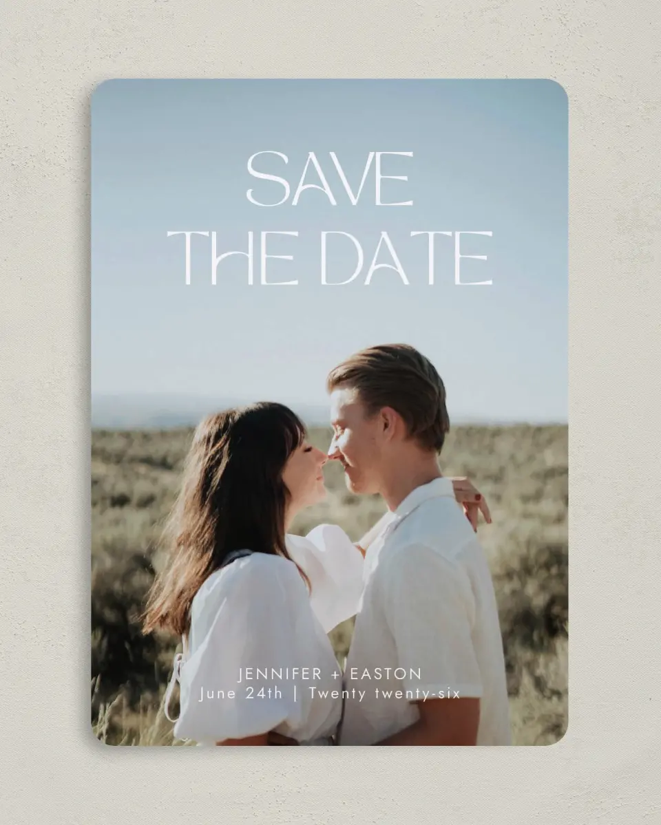 This is a 5" x 7" Save the Date Card called Soft Style printed in full color on Premium Smooth paper
