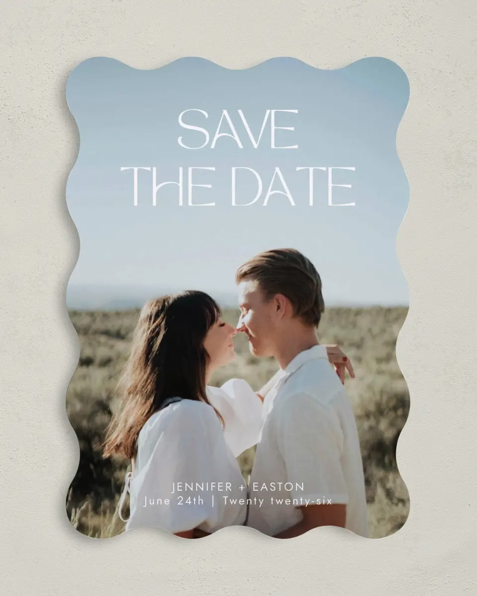 This is a 5" x 7" Save the Date Card called Soft Style printed in full color on Premium Smooth paper
