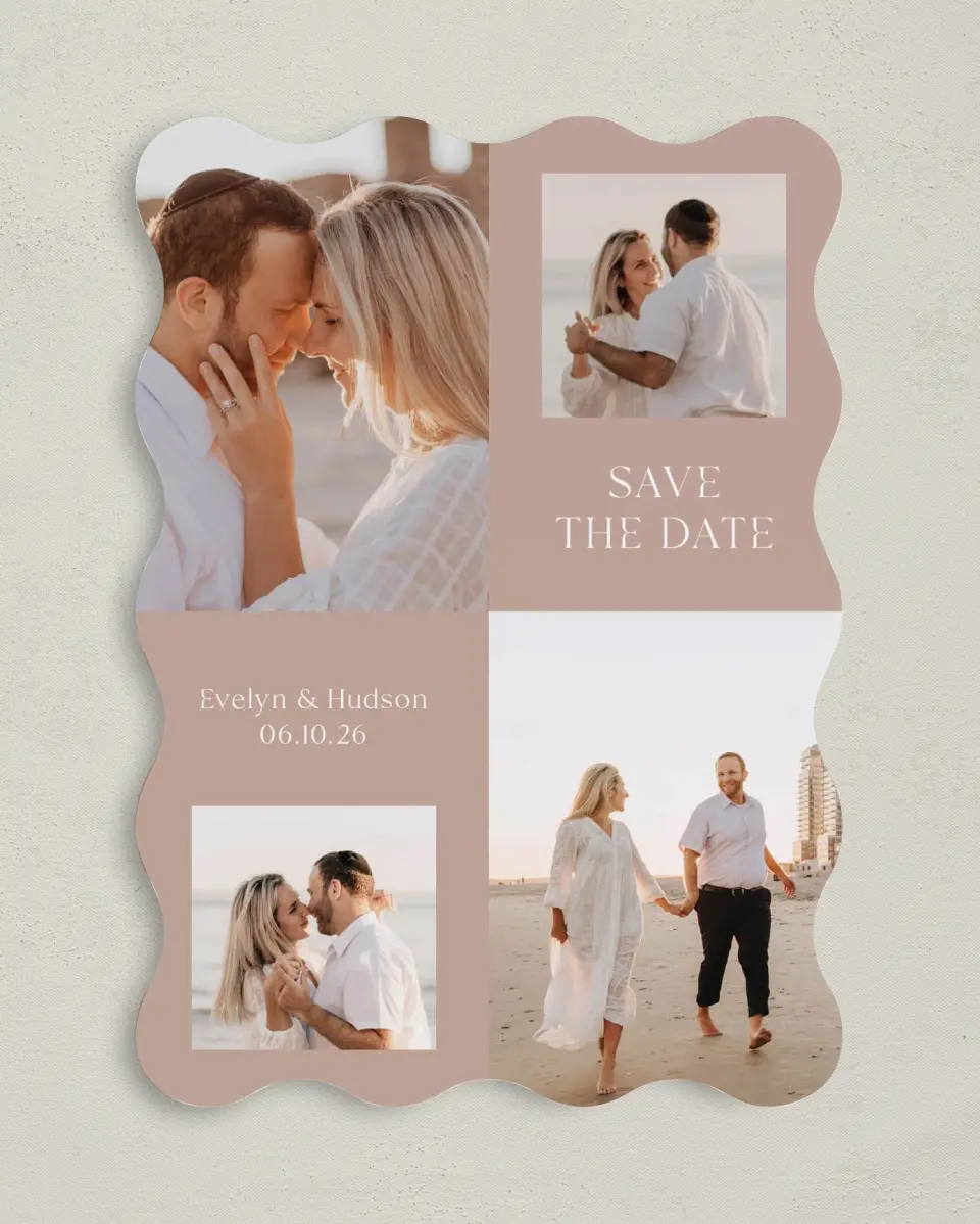 This is a 5" x 7" Save the Date Card called Daring Duo printed in full color on Premium Smooth paper