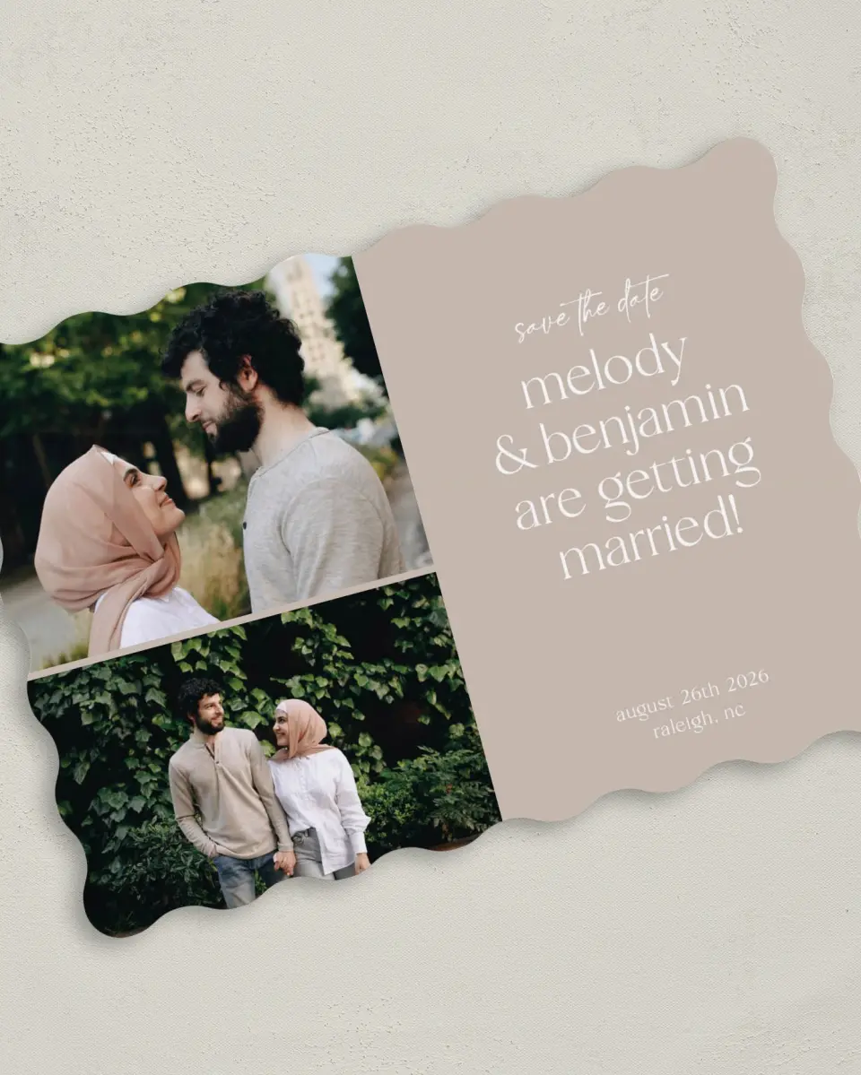 This is a 5" x 7" Save the Date Card called Pretty Plans printed in full color on Premium Smooth paper