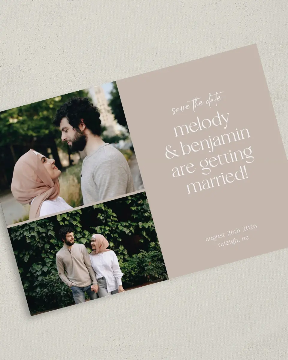 This is a 5" x 7" Save the Date Card called Pretty Plans printed in full color on Premium Smooth paper