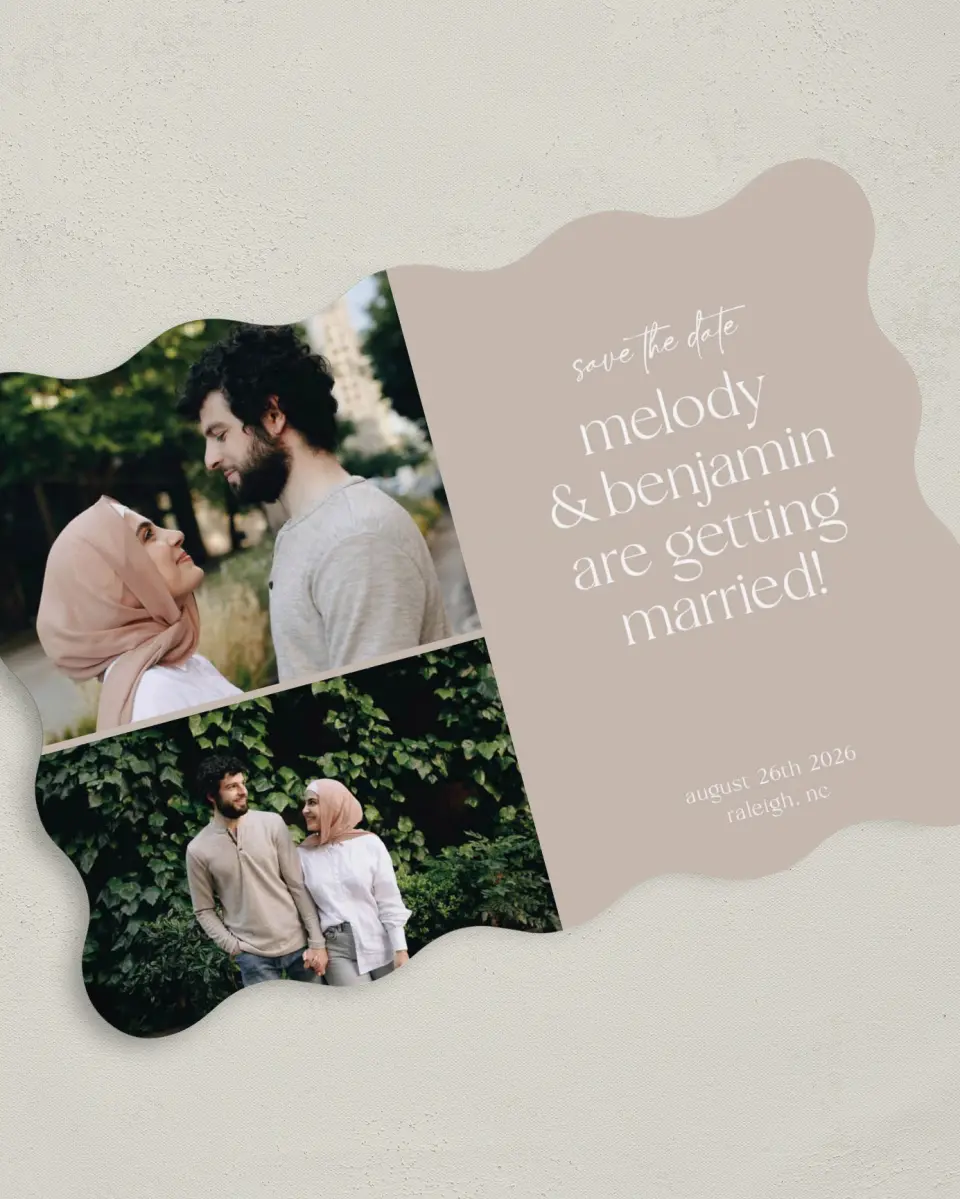 This is a 5" x 7" Save the Date Card called Pretty Plans printed in full color on Premium Smooth paper