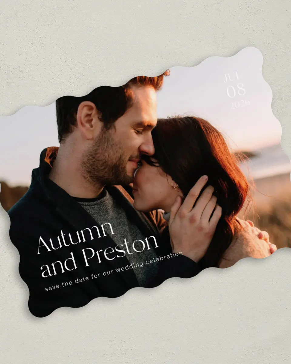 This is a 5" x 7" Save the Date Card called Strong Soul printed in full color on Premium Smooth paper
