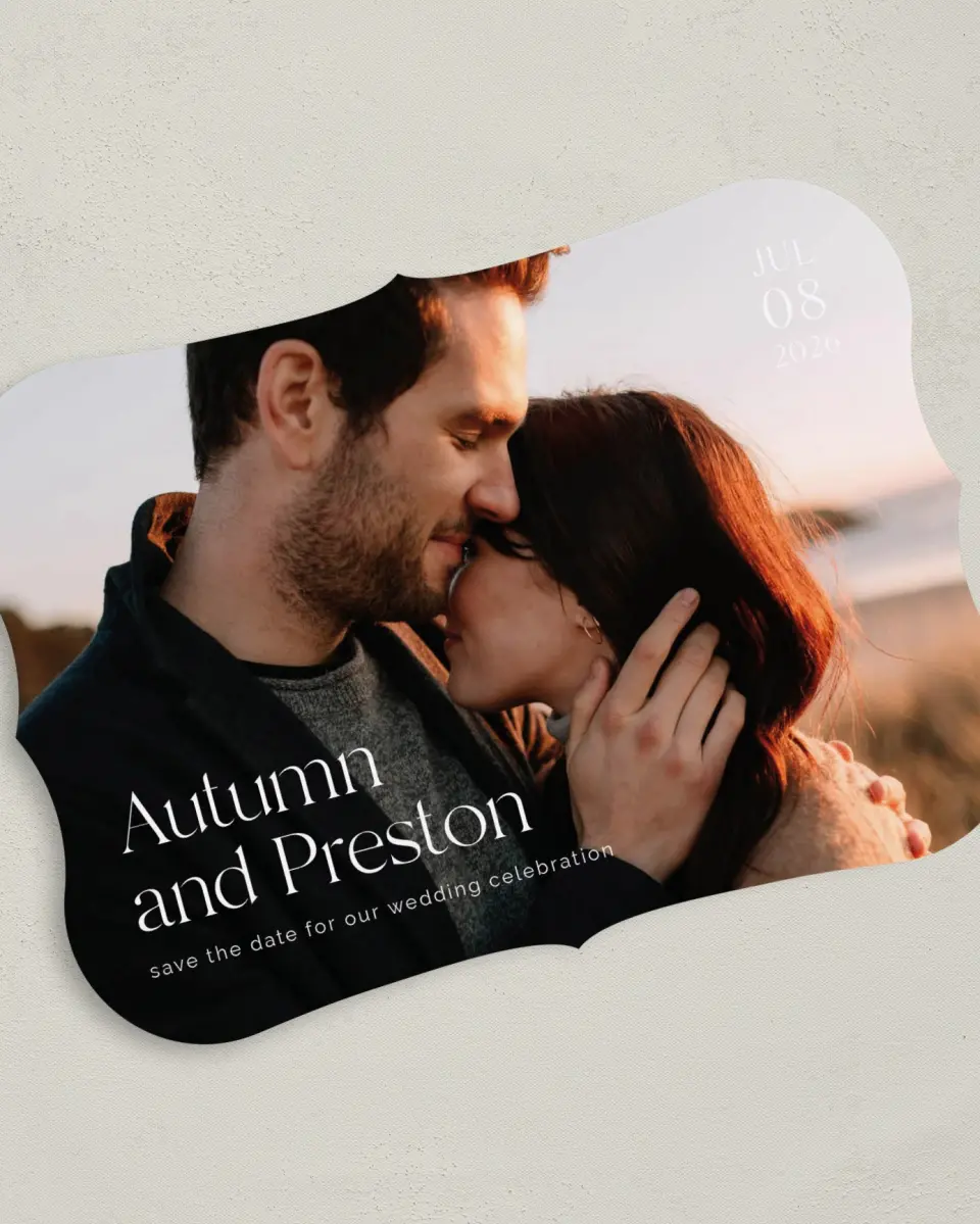 This is a 5" x 7" Save the Date Card called Strong Soul printed in full color on Premium Smooth paper