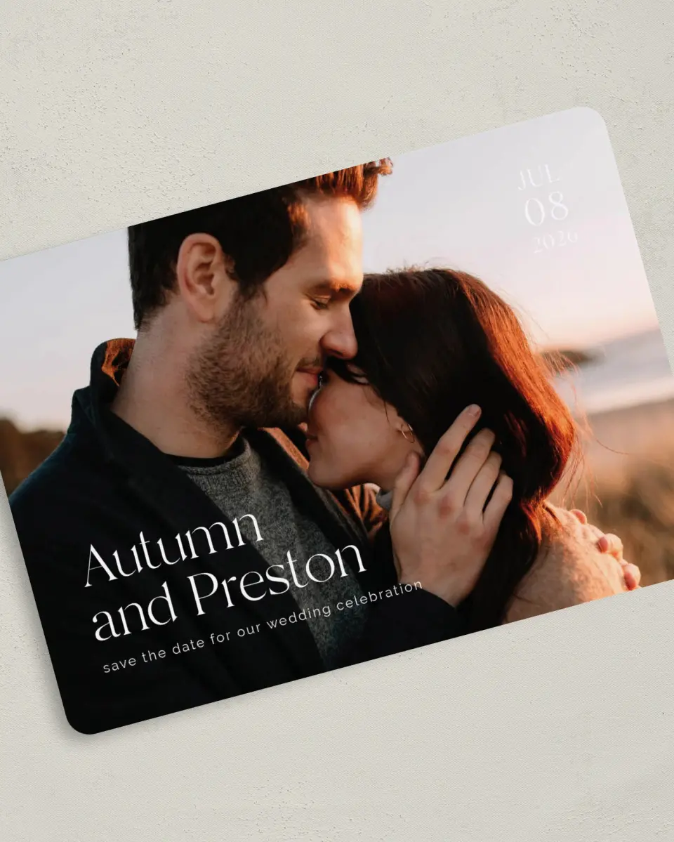 This is a 5" x 7" Save the Date Card called Strong Soul printed in full color on Premium Smooth paper