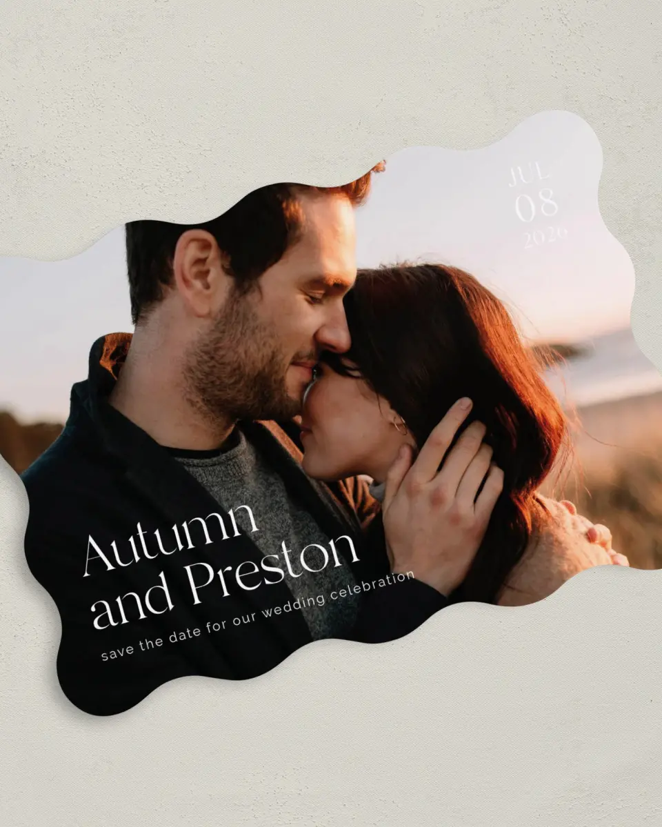 This is a 5" x 7" Save the Date Card called Strong Soul printed in full color on Premium Smooth paper