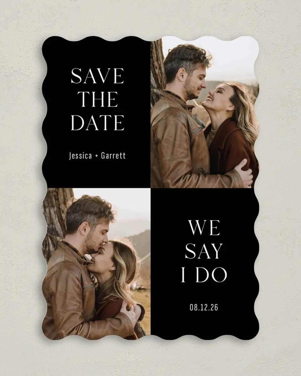 This is a 5" x 7" Save the Date Card called Smart Setting printed in full color on Premium Smooth paper