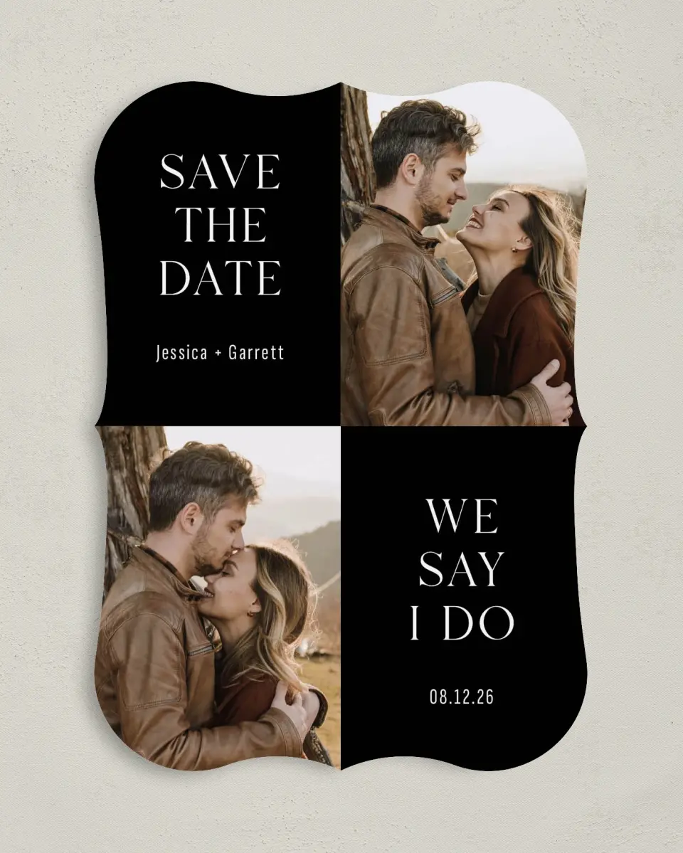 This is a 5" x 7" Save the Date Card called Smart Setting printed in full color on Premium Smooth paper