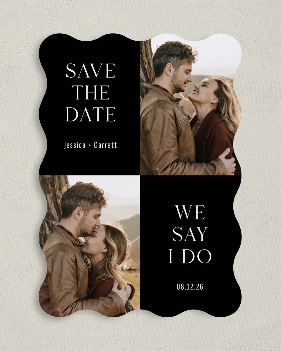This is a 5" x 7" Save the Date Card called Smart Setting printed in full color on Premium Smooth paper
