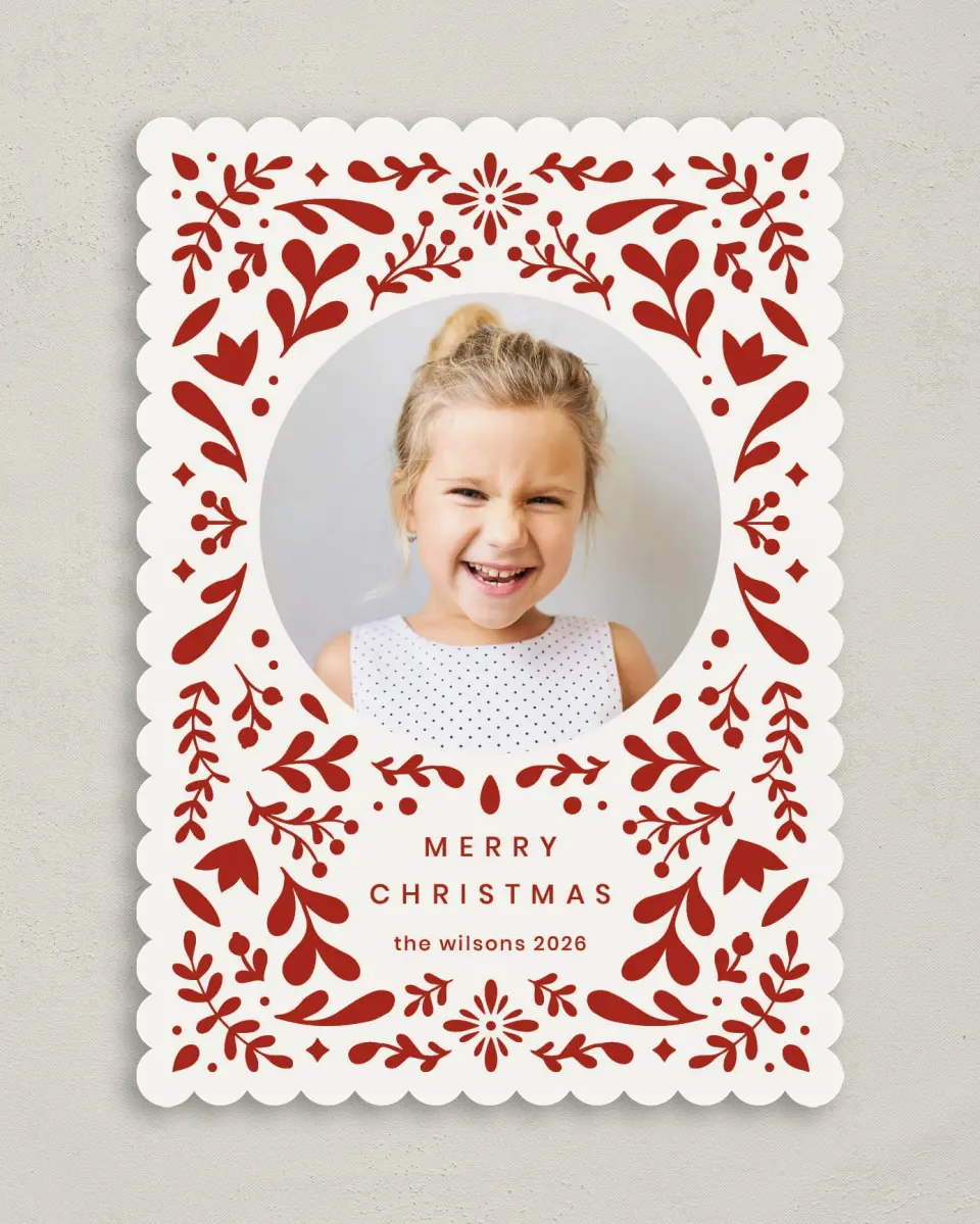 This is a 5" x 7" Christmas Card called Holiday Folk printed in full color on Premium Smooth paper on Premium Smooth paper on Premium Smooth paper