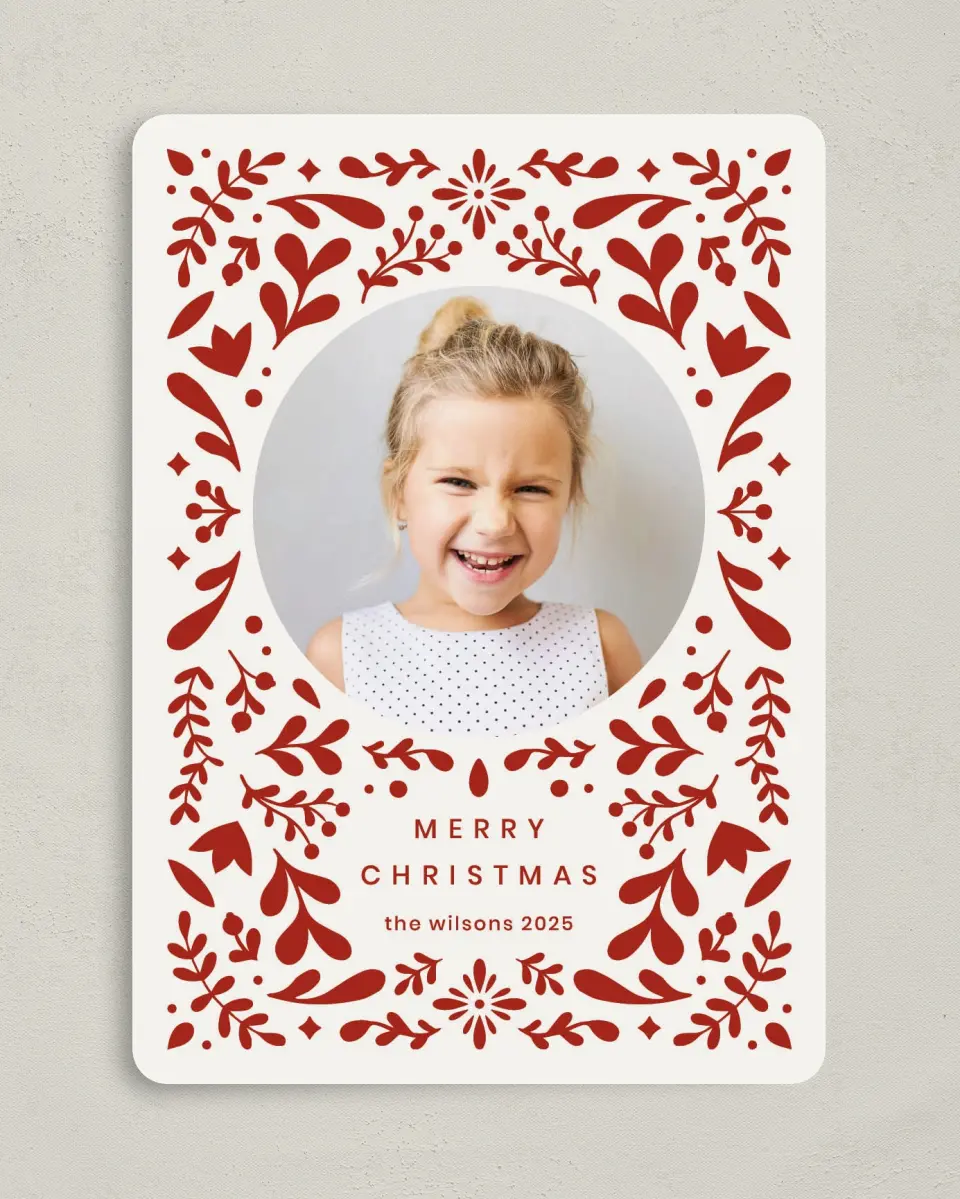 This is a 5" x 7" Christmas Card called Holiday Folk printed in full color on Premium Smooth paper