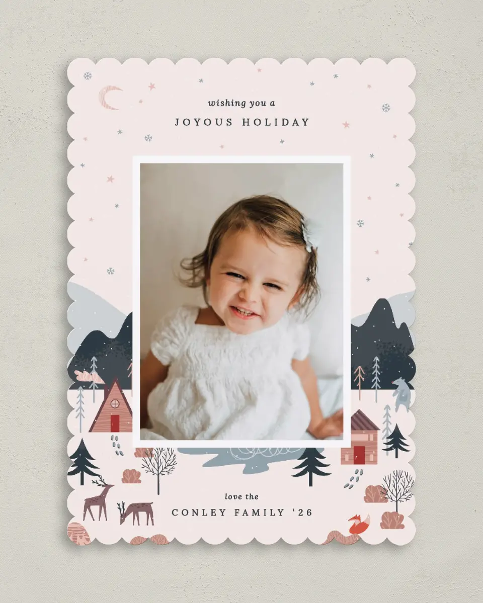 This is a 5" x 7" Christmas Card called Frosty Forest printed in full color on Premium Smooth paper on Premium Smooth paper on Premium Smooth paper