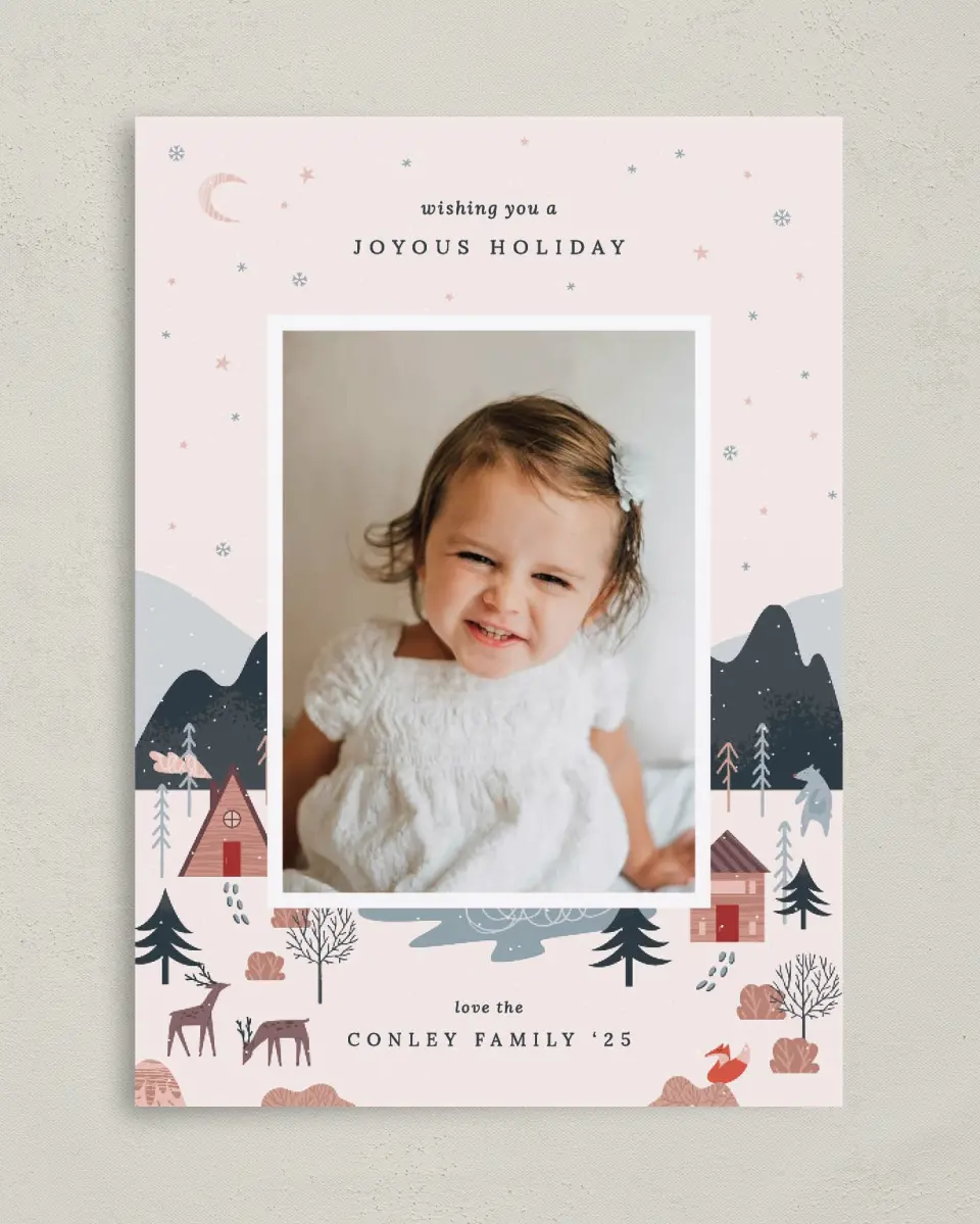 This is a 5" x 7" Christmas Card called Frosty Forest printed in full color on Premium Smooth paper