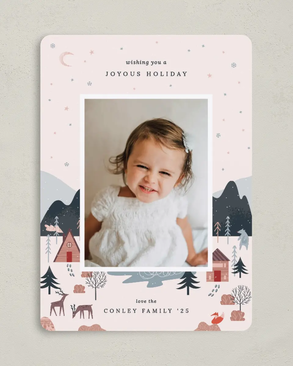 This is a 5" x 7" Christmas Card called Frosty Forest printed in full color on Premium Smooth paper
