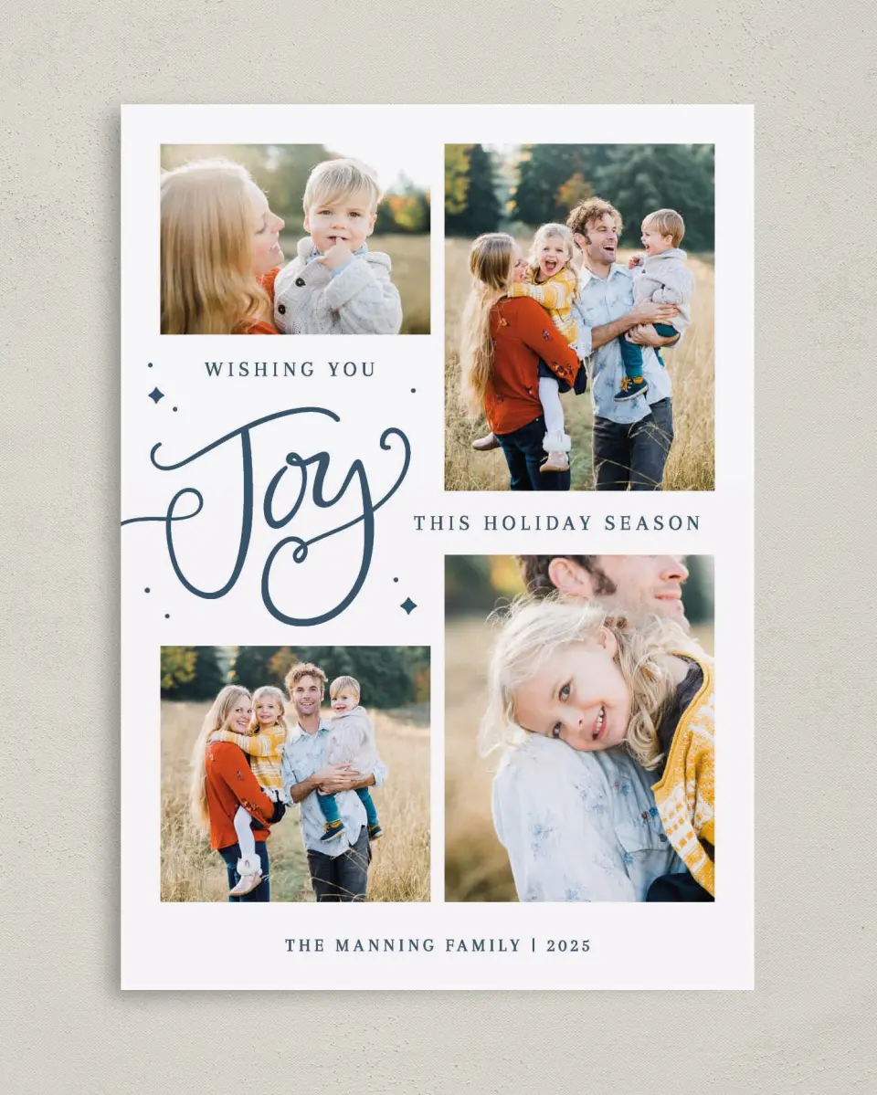 This is a 5" x 7" Christmas Card called Joyful Wishes printed in full color on Premium Smooth paper