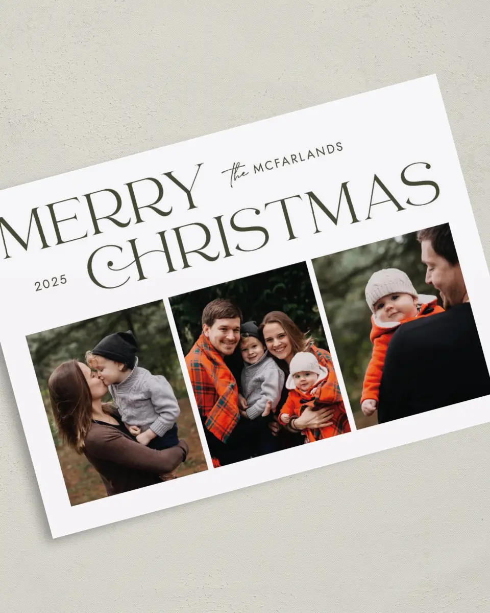 This is a 5" x 7" Christmas Card called Merry Trio printed in full color on Premium Smooth paper