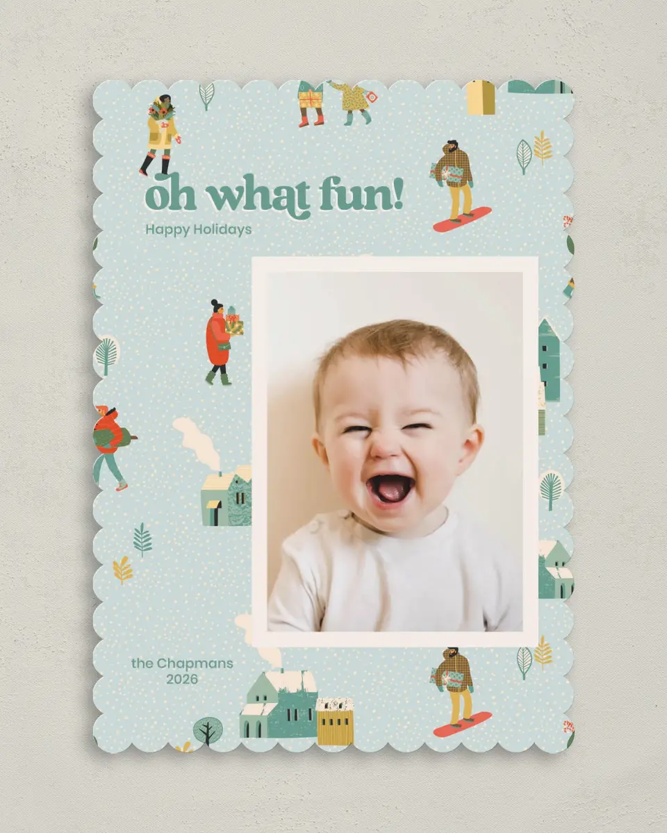This is a 5" x 7" Christmas Card called Townfolk Fun printed in full color on Premium Smooth paper on Premium Smooth paper on Premium Smooth paper