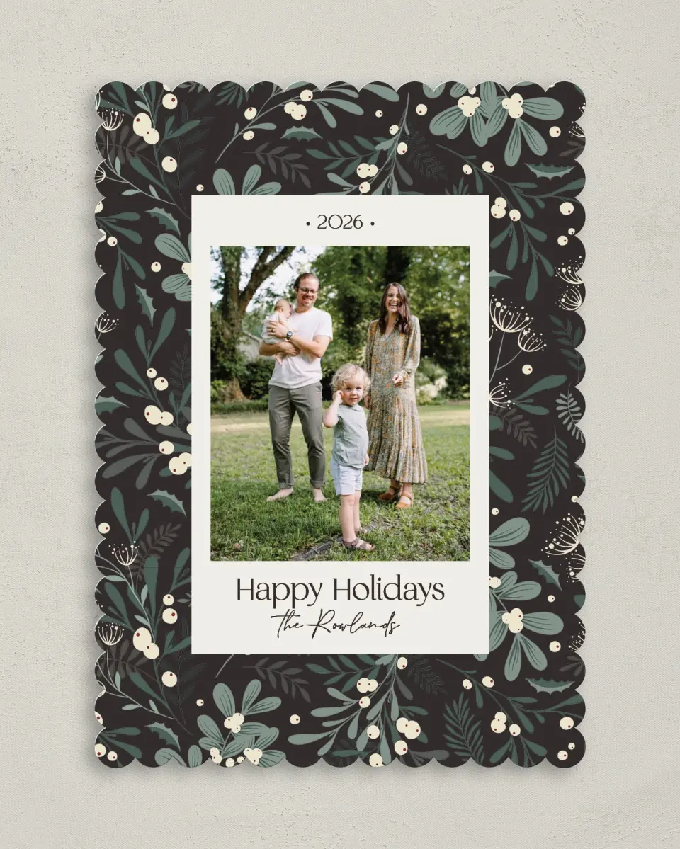 This is a 5" x 7" Christmas Card called Winter Foliage printed in full color on Premium Smooth paper on Premium Smooth paper on Premium Smooth paper