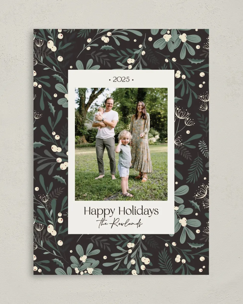 This is a 5" x 7" Christmas Card called Winter Foliage printed in full color on Premium Smooth paper