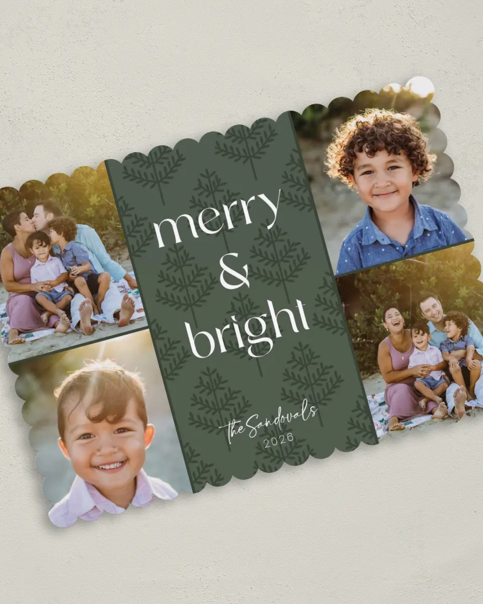 This is a 5" x 7" Christmas Card called Holiday Balsam printed in full color on Premium Smooth paper on Premium Smooth paper on Premium Smooth paper