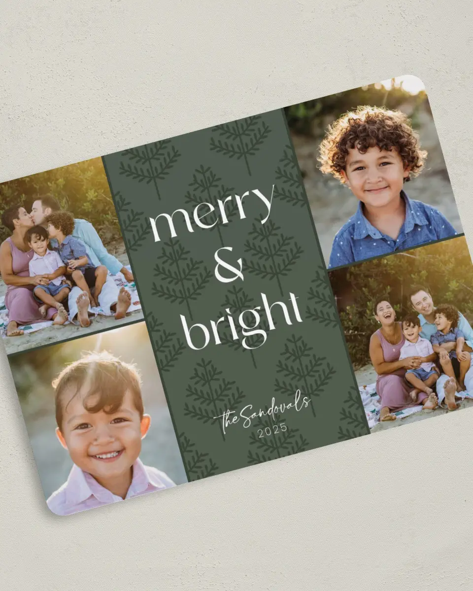 This is a 5" x 7" Christmas Card called Holiday Balsam printed in full color on Premium Smooth paper