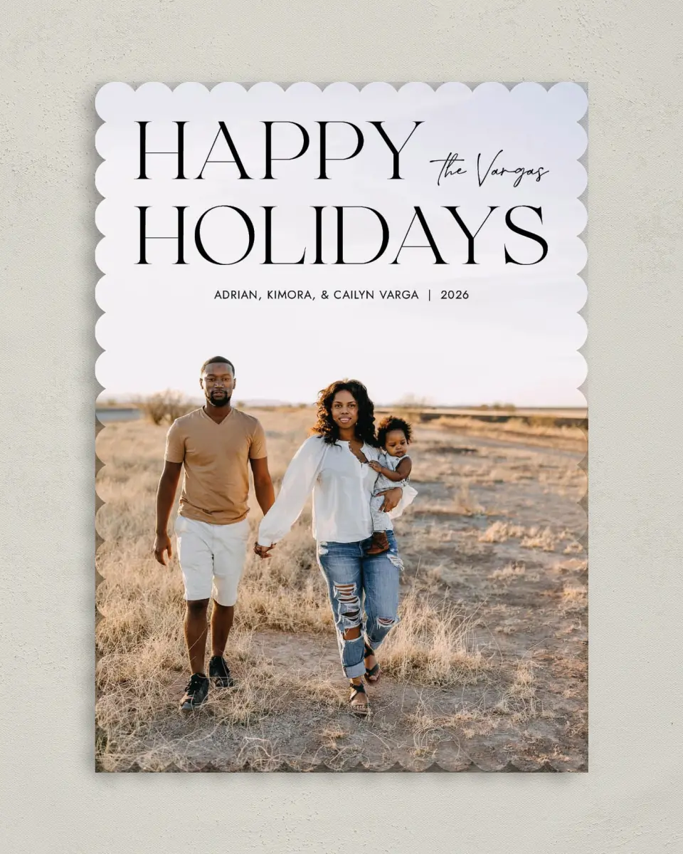 This is a 5" x 7" Christmas Card called Stylish Holiday printed in full color on Premium Smooth paper on Premium Smooth paper on Premium Smooth paper
