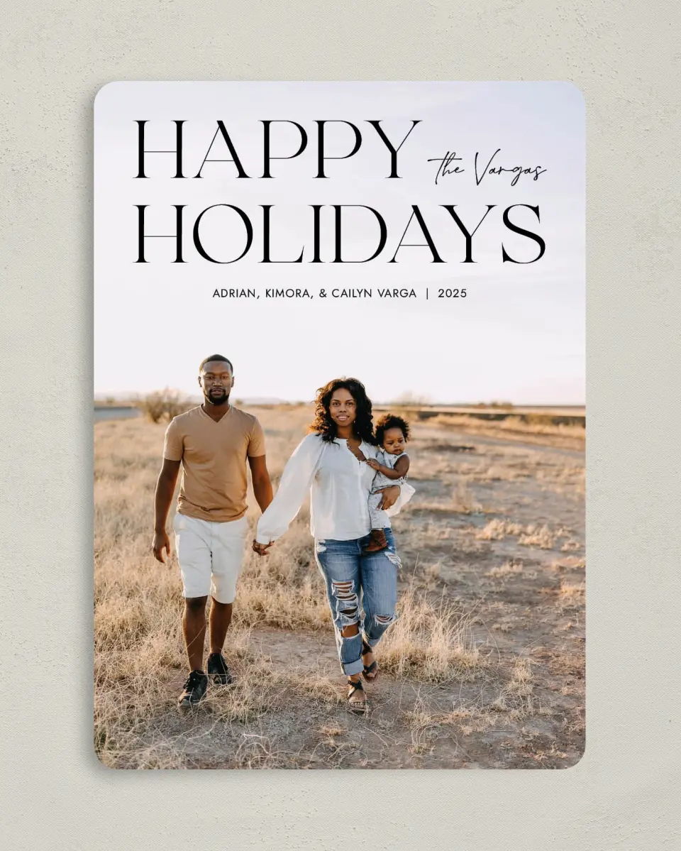 This is a 5" x 7" Christmas Card called Stylish Holiday printed in full color on Premium Smooth paper