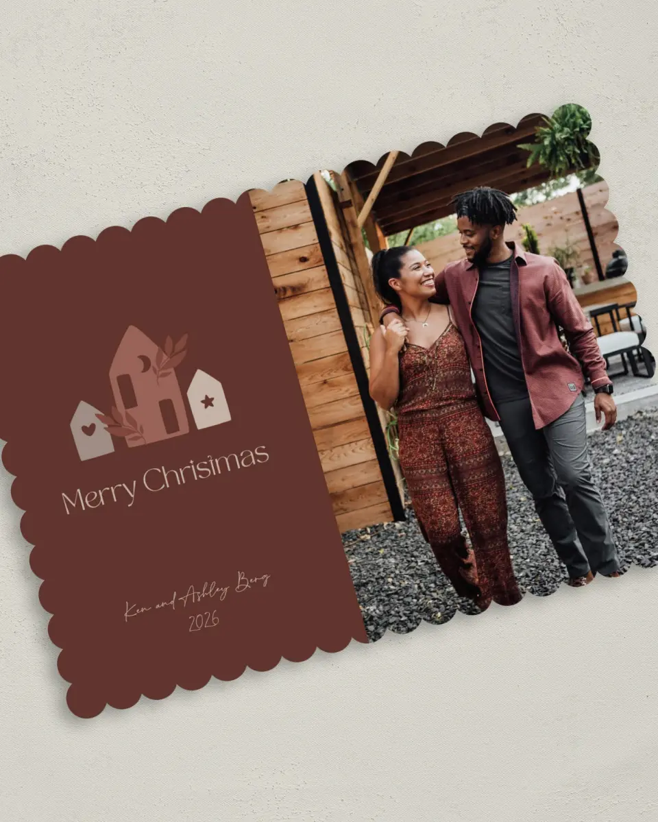 This is a 5" x 7" Christmas Card called Hygge Homes printed in full color on Premium Smooth paper on Premium Smooth paper on Premium Smooth paper