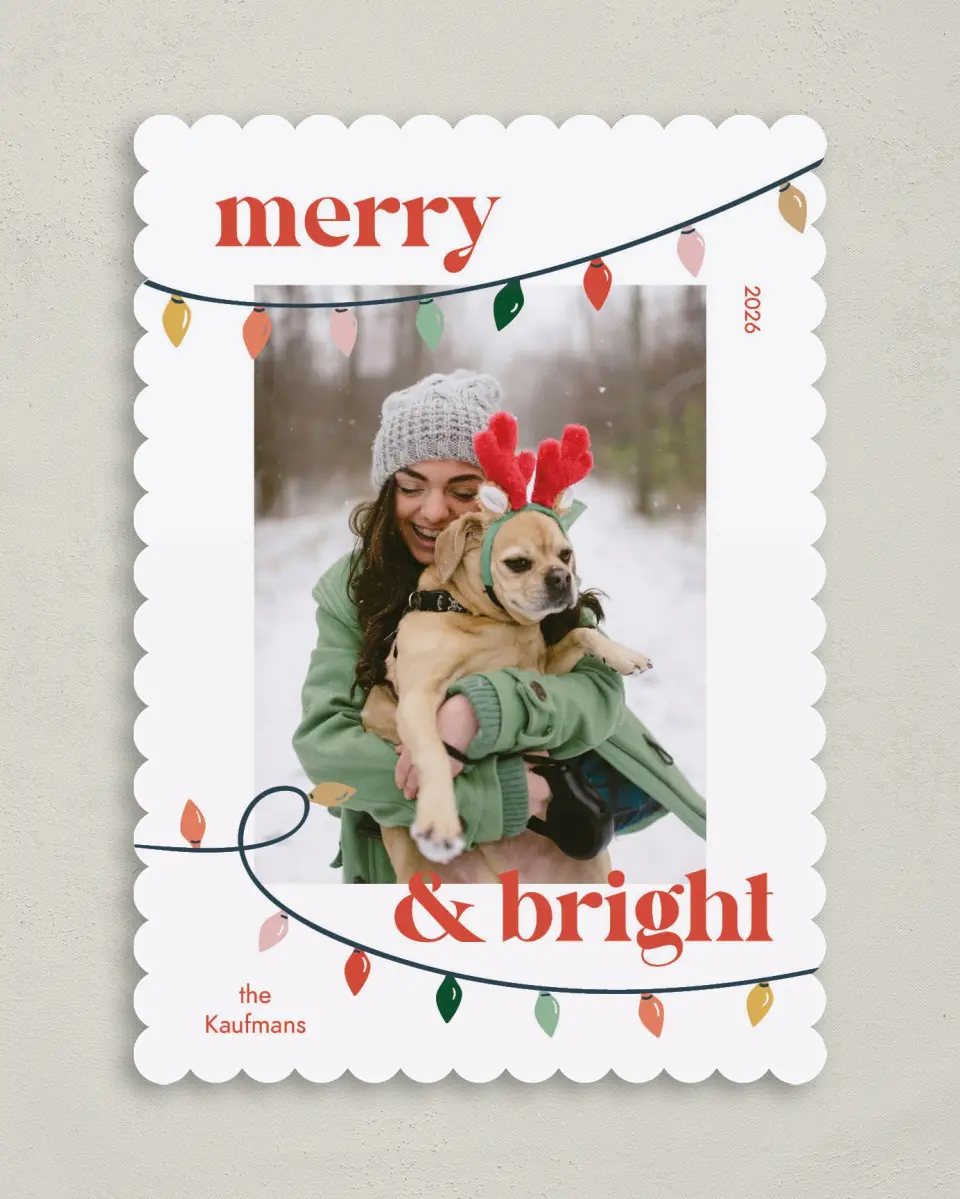 This is a 5" x 7" Christmas Card called Bright Lights printed in full color on Premium Smooth paper on Premium Smooth paper on Premium Smooth paper