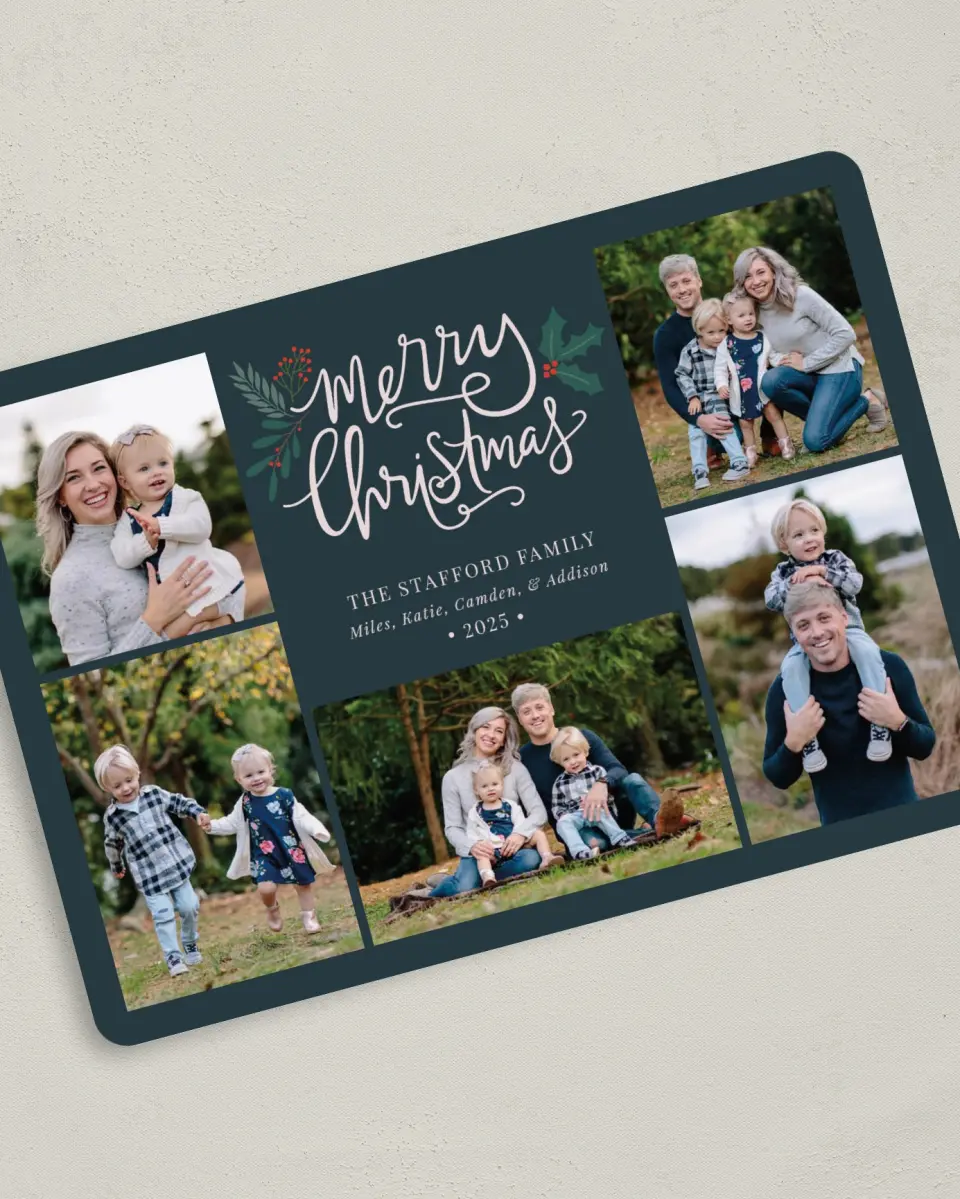 This is a 5" x 7" Christmas Card called Handwritten Christmas printed in full color on Premium Smooth paper