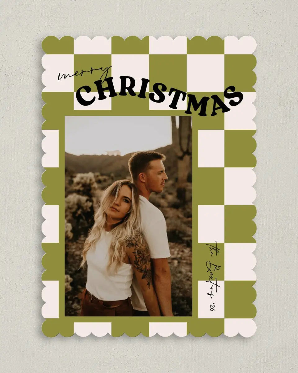 This is a 5" x 7" Christmas Card called Cheerful Check printed in full color on Premium Smooth paper on Premium Smooth paper on Premium Smooth paper