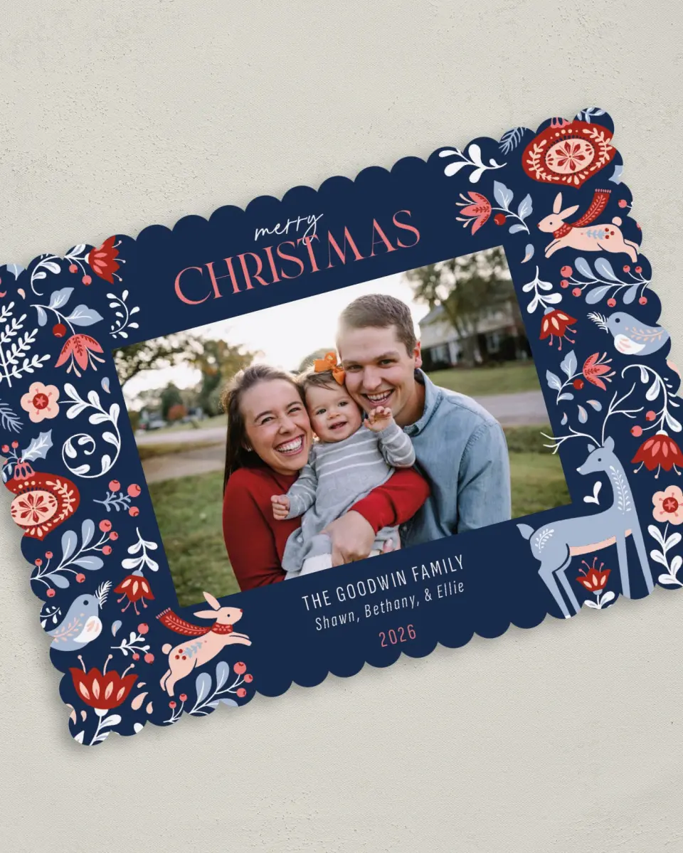 This is a 5" x 7" Christmas Card called Festive Winter printed in full color on Premium Smooth paper on Premium Smooth paper on Premium Smooth paper